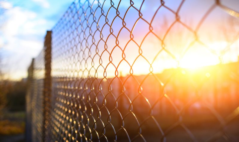 fence with metal grid in perspective, background